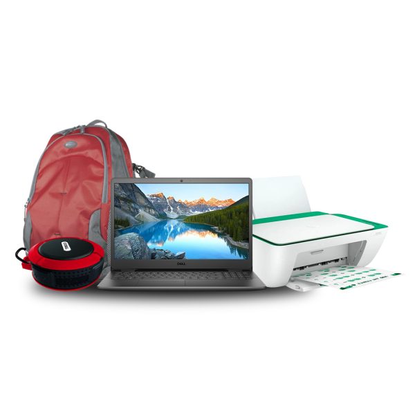 Combo Dell Laptop Inspiron 3502 15.6'' Intel Celeron 4GB RAM 128GB SSD HP Printer All In One DeskJet , Klip Backpack, Coby red speaker